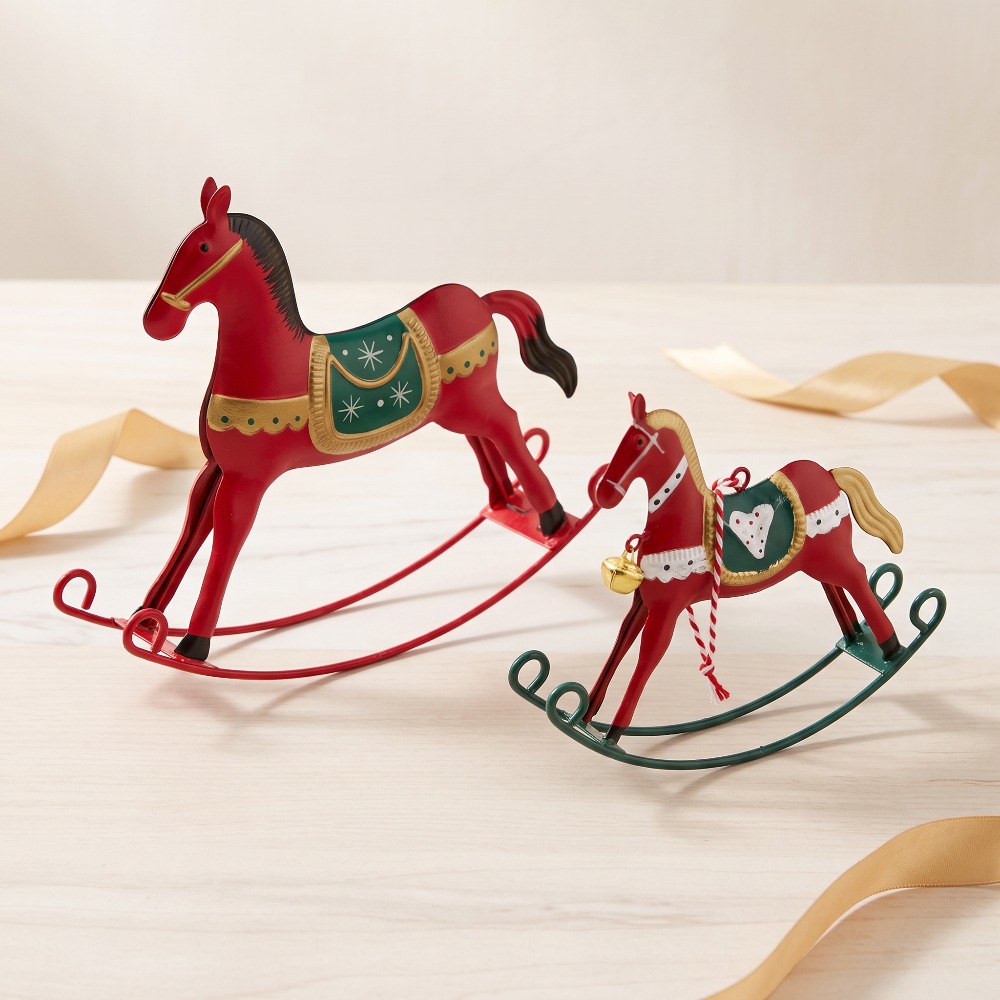 TEMU 2pcs Upgraded Christmas Tinplate Decorations, Vintage Painted Wooden Horse , Festive Home Window Display Ambiance Decor, New Year Props,