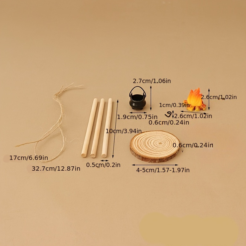 9pcs/set Wooden Mini Bonfire And Kettle, Contemporary Style, Fantasy Theme, Mini House Indoor And Outdoor Decoration, Home & Kitchen Decoration, Craft Additions, Desktop Photo Props, Birthday Gifts