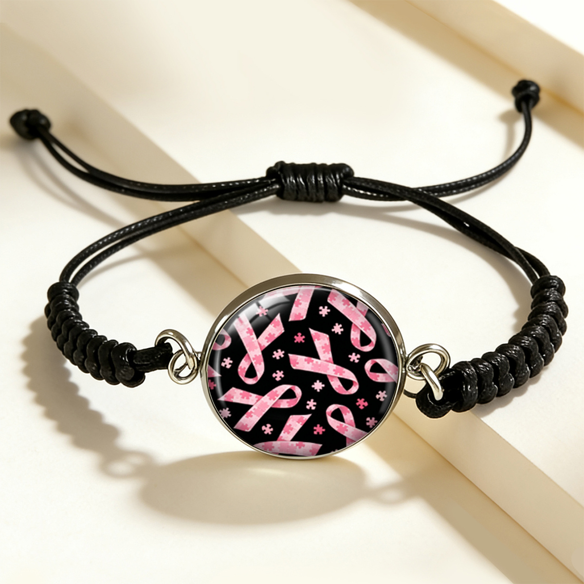 TEMU Bracelet puzzle 1 pièce avec ruban de sensibilisation rose/violet/bleu, breloque de soutien sur réglable