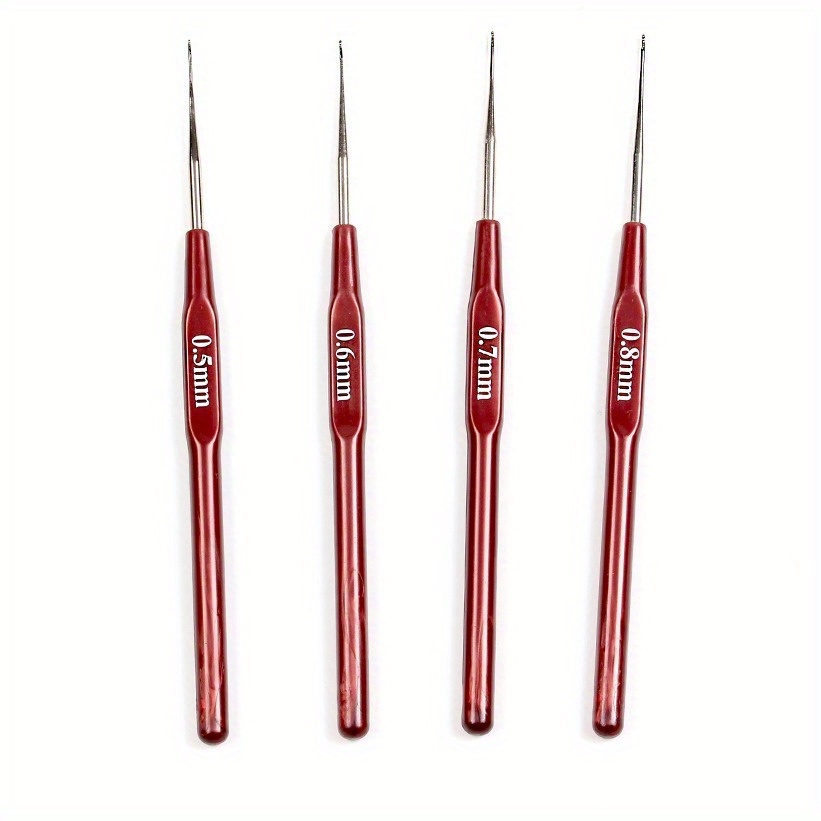 4pcs Precision Lace Crochet Hooks Set, Brick Red Ergonomic Grip Knitting Needles - 0.5mm, 0.6mm, 0.7mm, 0.8mm Hand Sewing Tools For Delicate Projects