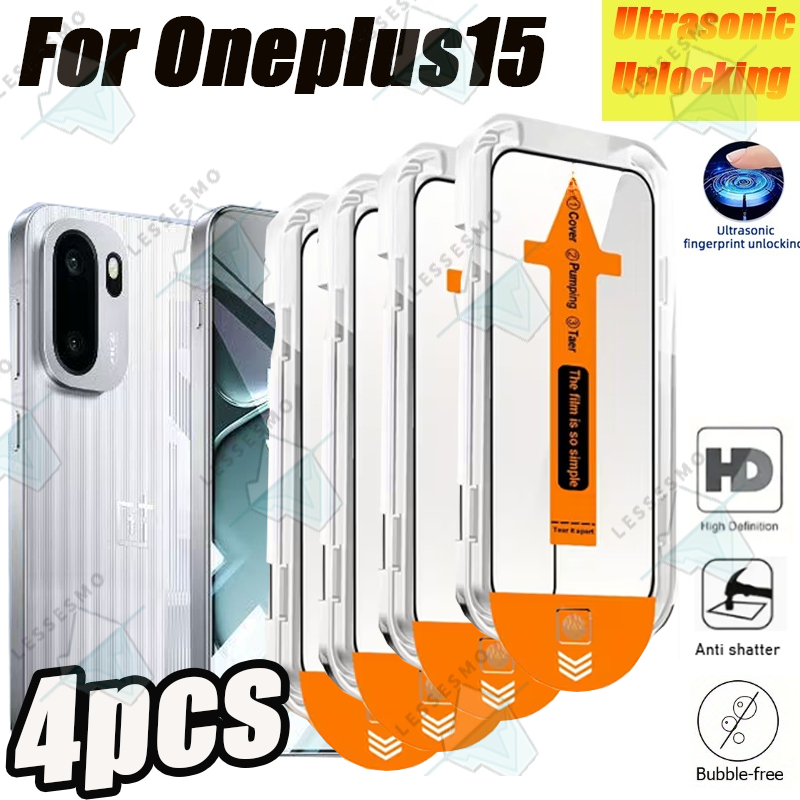 TEMU 4pcs Suitable For Oneplus 15, High-definition Dust-free Glass Screen Protector, Ultrasonic Unlocking, Shatterproof, Anti Fingerprint, Device