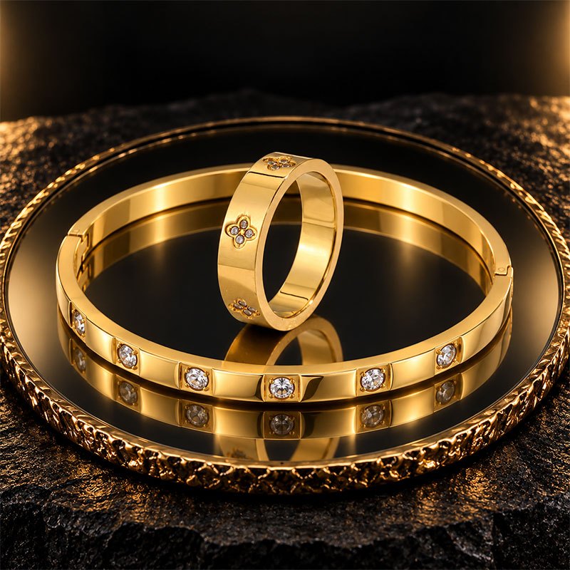 Women's 2pc Segmented Design Bracelet and Ring Set