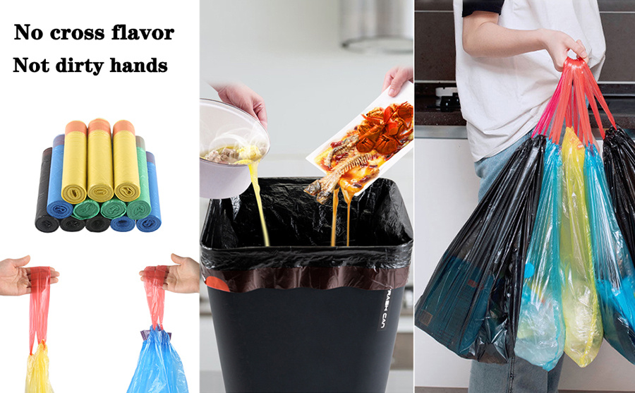 75pcs multi color disposable trash bags   leak proof polyethylene garbage bags for kitchen bathroom bedroom living room   details 1