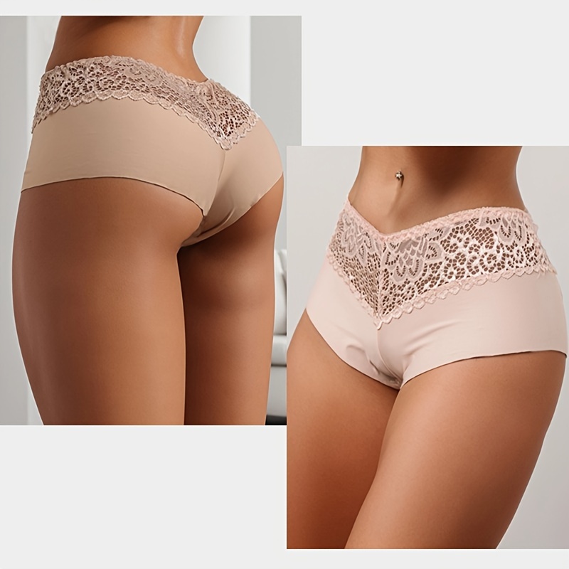 6-pack of Sexy Lace Seamless Comfortable Women's Boxer Briefs, Elastic Solid Color Women's Underwear