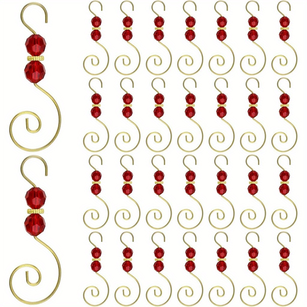 Image of 30pcs Of -shaped Hooks For Christmas Tree Ornaments, With Clear Crystal Beads - , Sturdy Metal Hangers For Festive And Home Decor, Perfect For