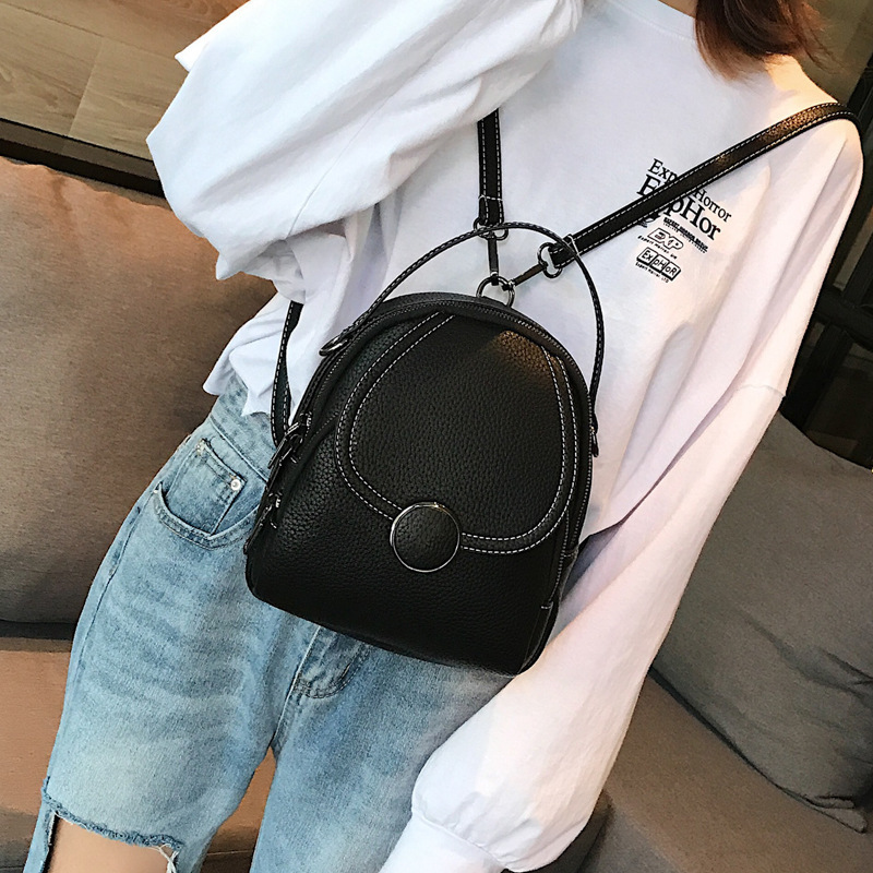 Adorable Small Backpack - Textured Leather Versatile Bag Featuring A Round Clasp, Handy Shoulder Bag