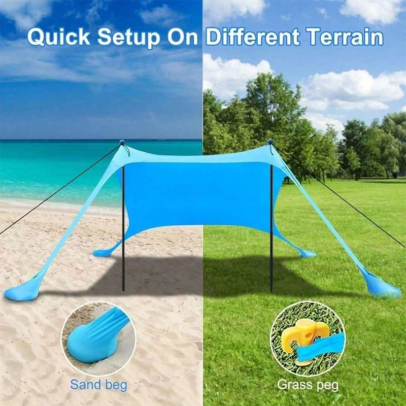 Camping Beach Tent with Awning and Iron Pole Support