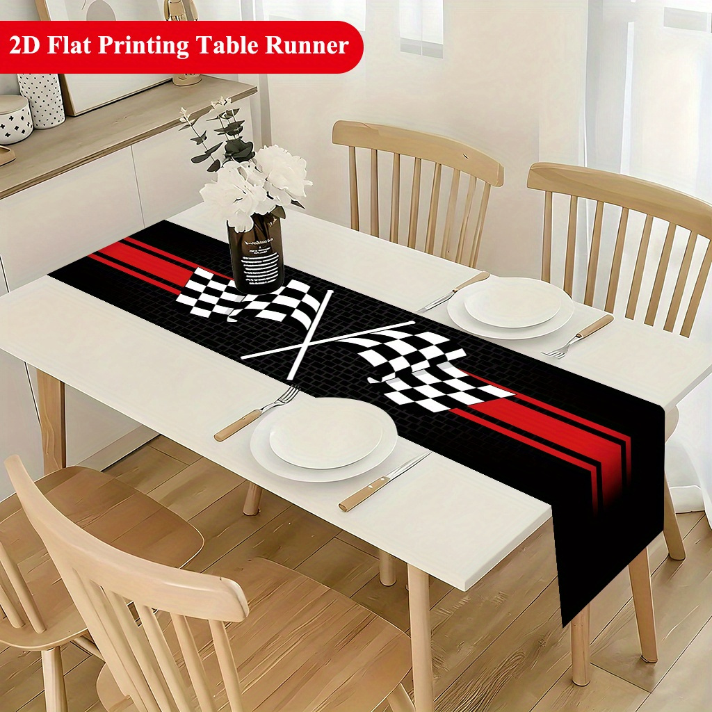 TEMU Une bannière de table 2D, un napperon représentant une scène de drapeau de course, fabriqué à 100 % en polyester, idéal pour les fêtes, , la