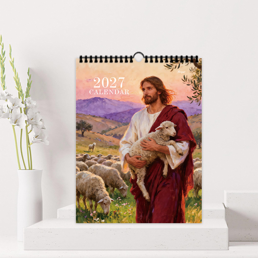 TEMU 1pc Tlenpo 1pc 2027 Jesus Bible Verse Calendar - Christian Good Shepherd Wall Planner With Daily Weekly Monthly Schedule, Suitable For Home