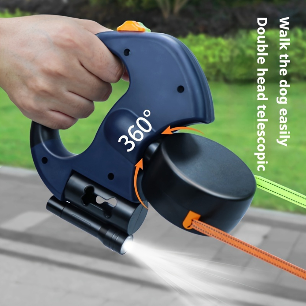 1pc double ended anti   dog leash retractable   with pick up bag storage   rotation anti   pet outing traction rope suitable for   families outdoor walking dogs enhancing the   dog walking equipment multi   automatic leash 3