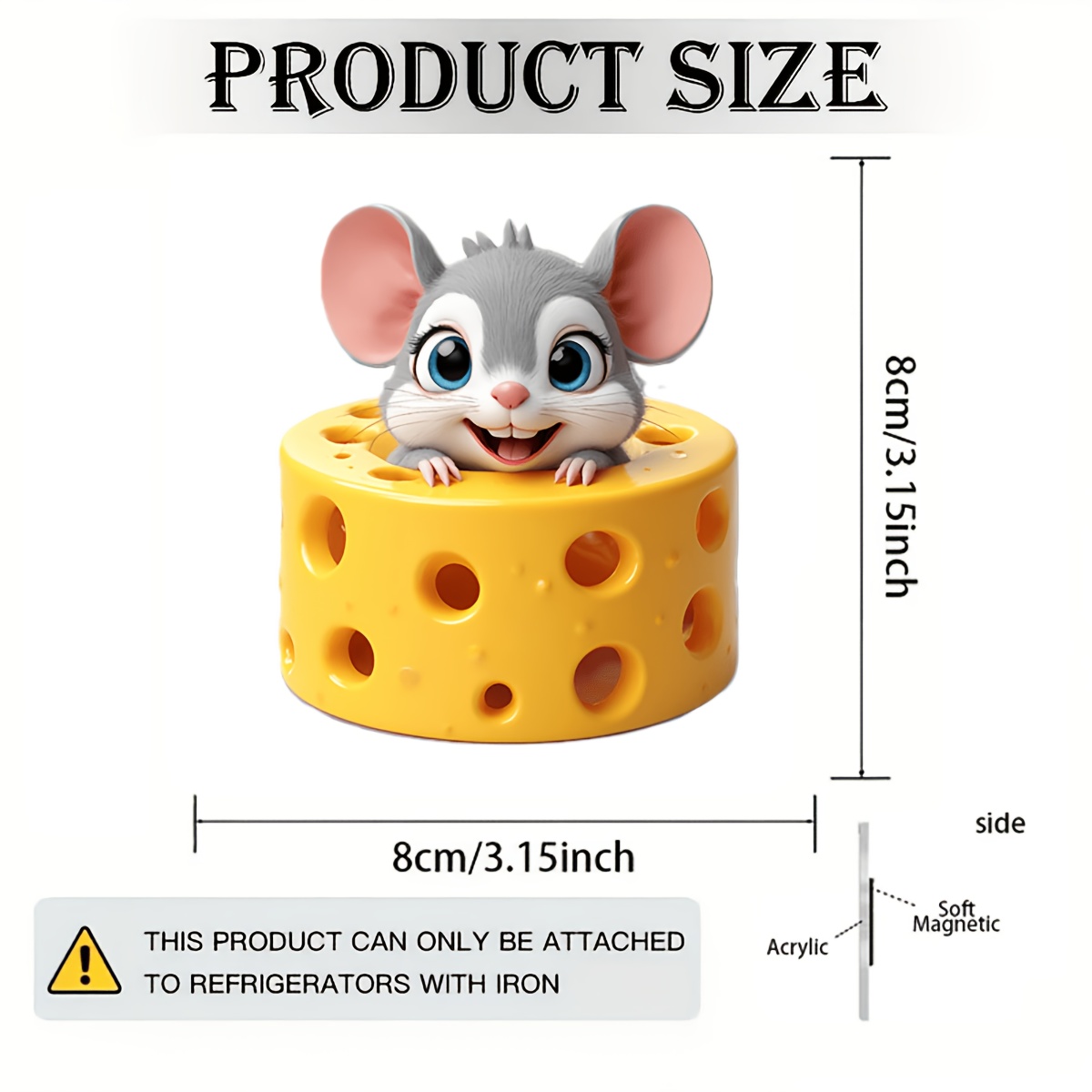 1pc 2d Flat Acrylic And Rubber Soft Magnet | Unrestrained Mouse And Enormous Cheese Adventure - Whimsical Peeking Rodent With And Smile - Perfect For Cartoon Enthusiasts, Birthday Gift
