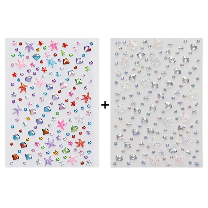 TEMU 2 Sheets Colorful Rhinestone Face Stickers | Shiny Acrylic Diamond And Starfish Design Crystal Gem Stickers, Self Adhesive Decals For Face, Eyes