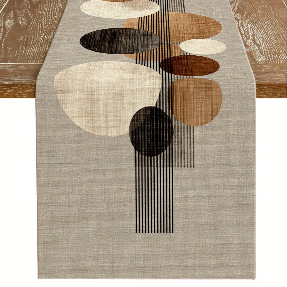 TEMU 1pc, Large And Small Round Combination Color Table Runner, Contrast Geometric Design, Artistic Linear Style Printed Polyester Tablecloth With
