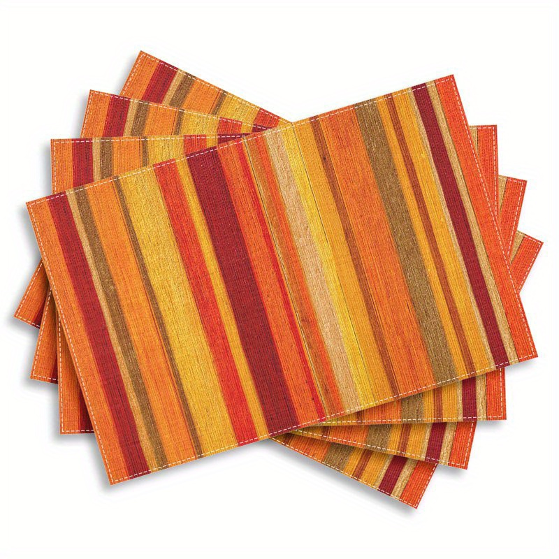 TEMU 4er-Set Vintage-Tischsets mit vertikalen Streifen, passend für böhmische Tischdeko, rutschfeste orangerote Tischmatten mit vertikalen Streifen,