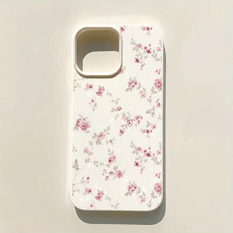 TEMU Phone Case - 1pc Of Spring Pink Small Floral Trendy Pattern Lychee Texture Phone Case, Fully Wrapped Tpu Suitable For Iphone 17, 16, 15, 14, 13,