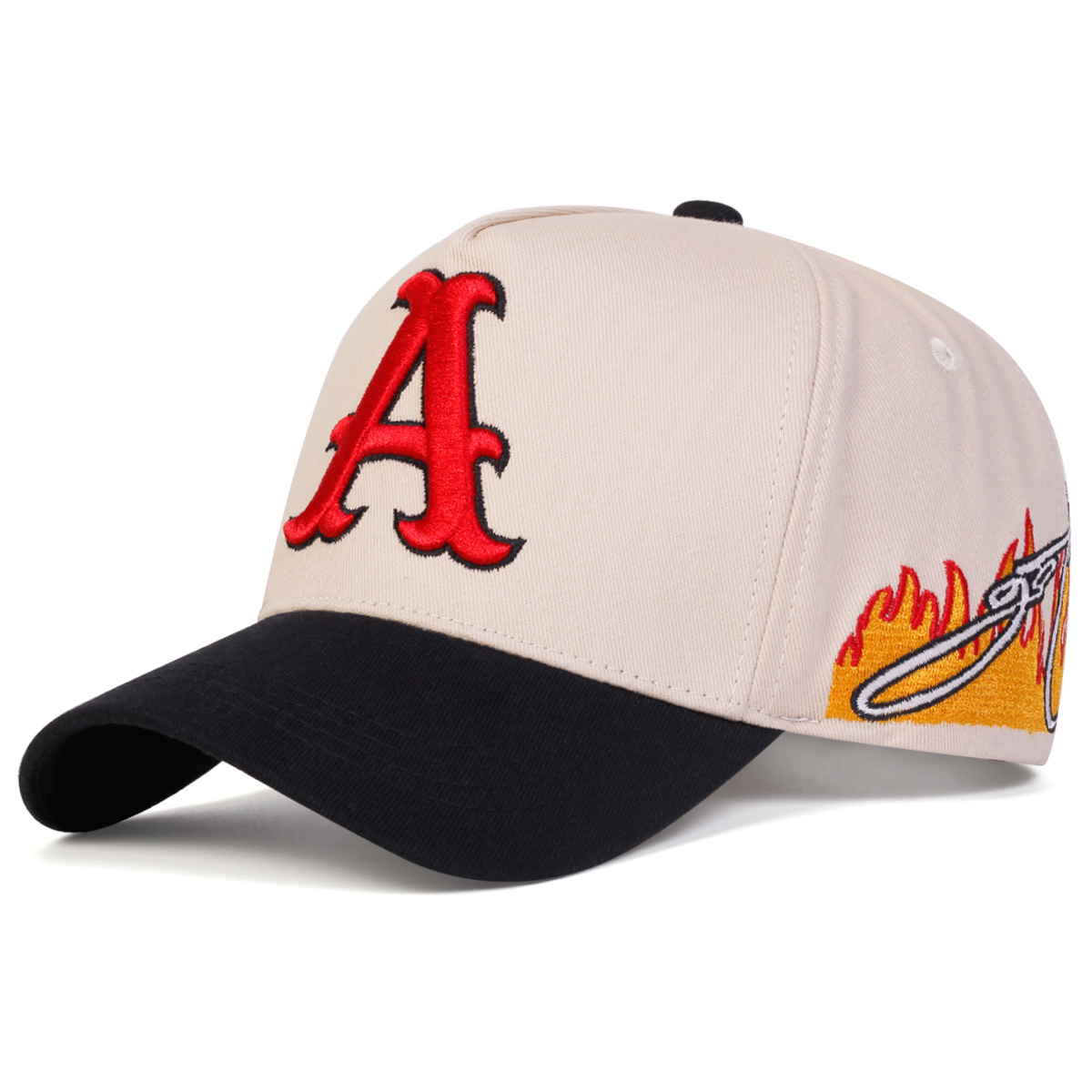 E-shop Herren Baseball Cap mit Buchstaben, Seitenflammen, modische Fünfteil-Hut, verstellbarer Sonnenhut für Outdoor, Freizeit, geeignet für Frühling,