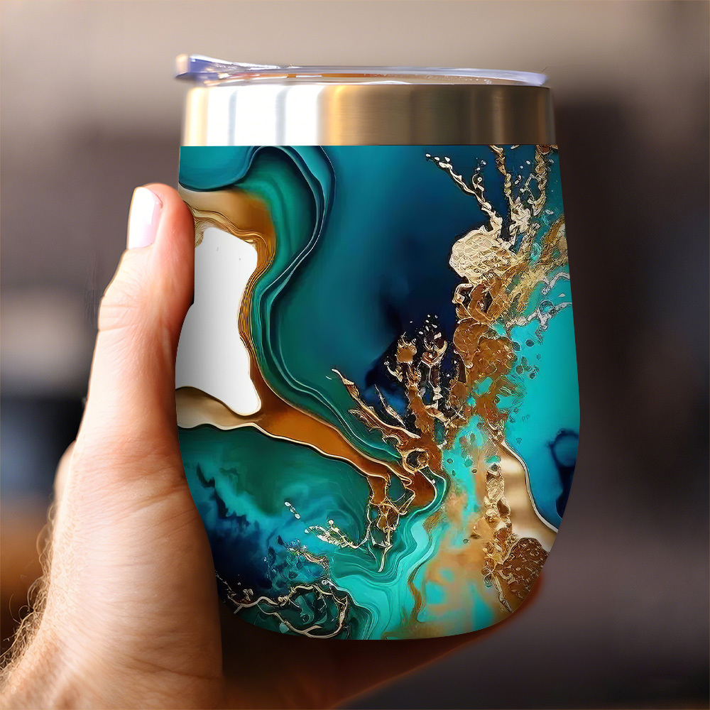 Marble 12oz Double-layer Insulated Stainless Steel Travel Mug, Turquoise Blue And Design, Leak-proof Insulated Cup For Coffee, Tea, Hot And Cold Drinks, Office, Outdoor/camping, Ideal Holiday Gift