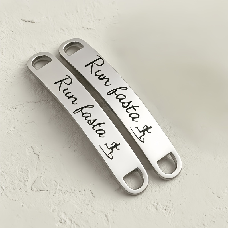 TEMU 1 Pair Personalized Custom Text Stainless Steel Shoelace , Individualized Trendy Engraved Shoe Additions, Unique And Easy Running Motivational