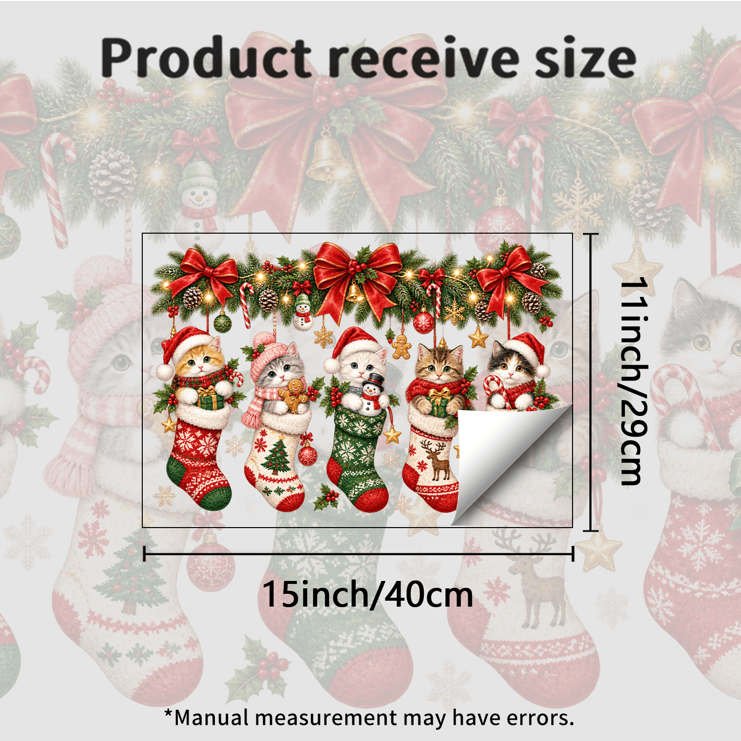 TEMU 1pc Christmas Stocking Cat Static Cling Window Decal, 5 Adorable Cats Hidden In A Knitted Christmas Stocking, Pine Branch And Bow On Top,