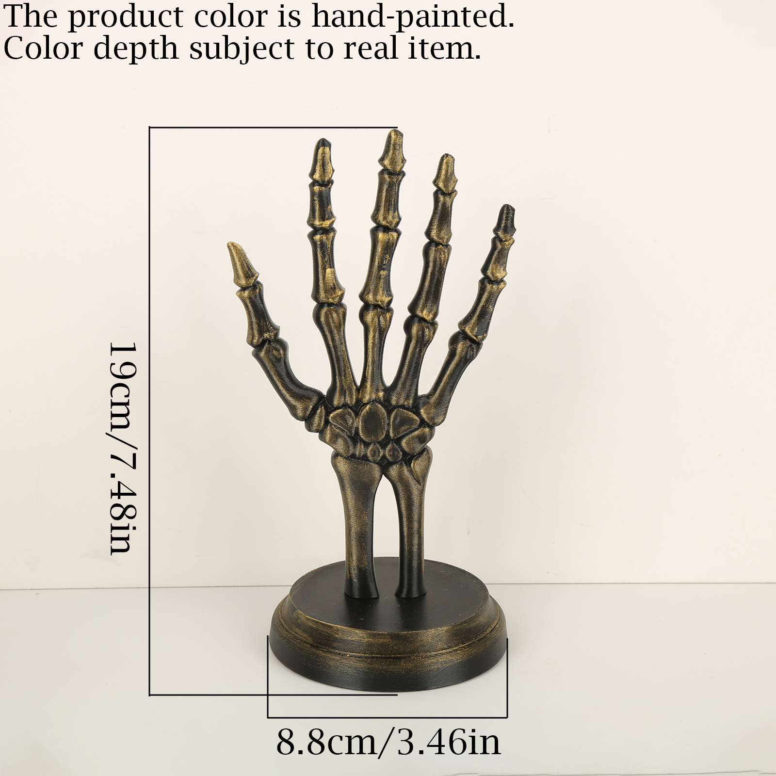 TEMU 1 support à bijoux 3D imprimé noir et doré de main de squelette, présentoir à bagues et bracelets vieilli de style vintage en plastique de haute