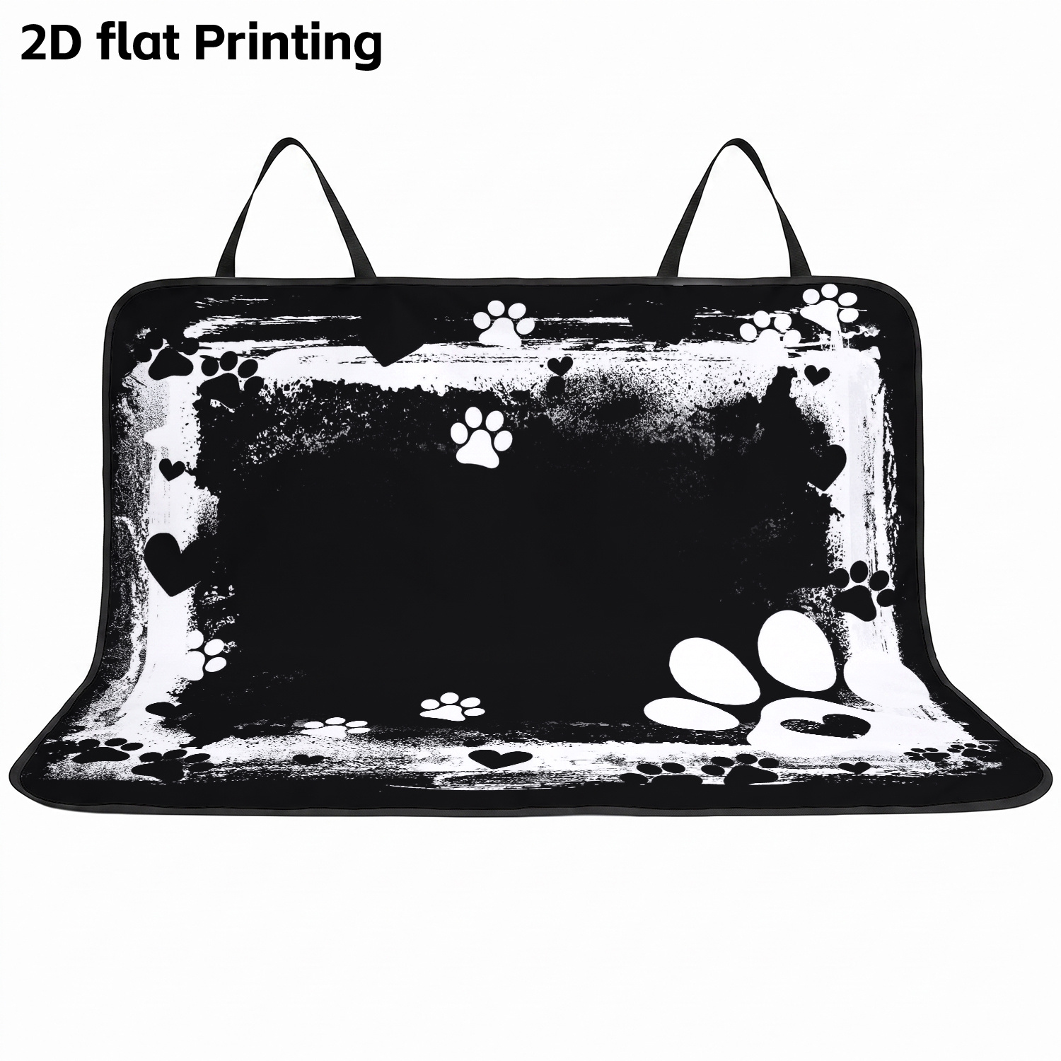 TEMU 1pc 2d Flat Paw Print Heart Pattern Pet Car Seat Cover, Car Back Seat Protector, Dog Travel Mat, Fits Multiple Car Models, And Store, Easy To
