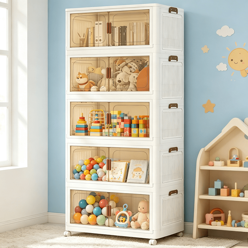 60cm Foldable Storage Box With Rollers, Combination Storage Cabinet,, This Category Storage Box, Clothing, Snacks, Miscellaneous Sorting Cabinet, Maternal And Child Storage Wardrobe