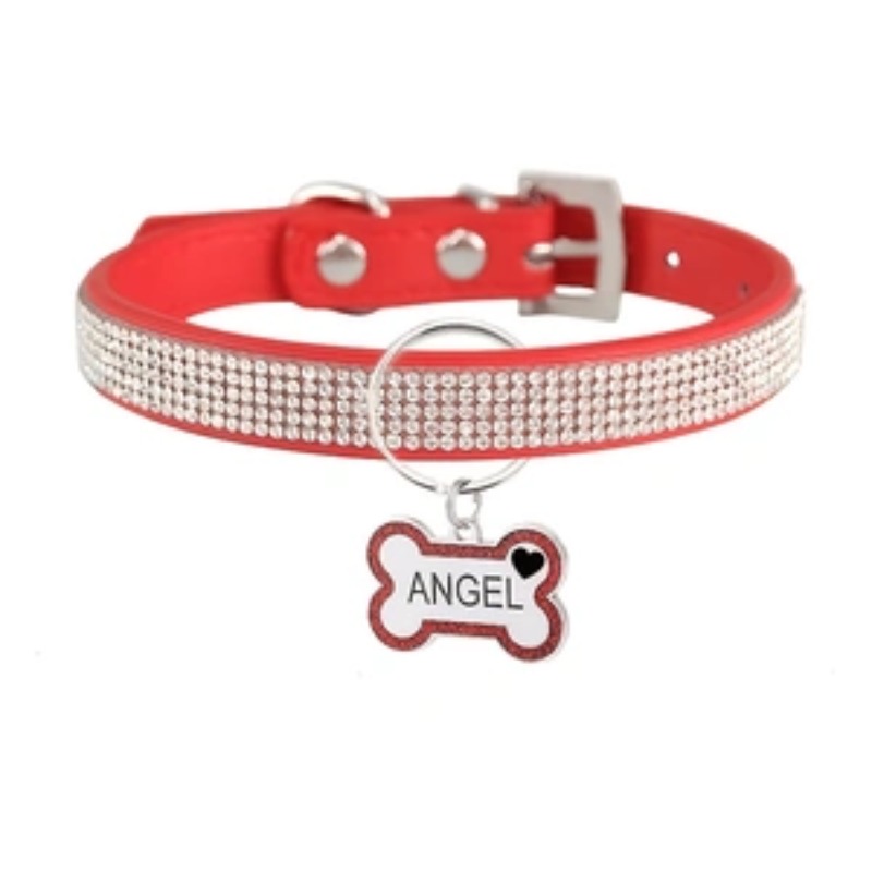 Customized Rhinestone Dog and Cat Collars with Name ID Tags