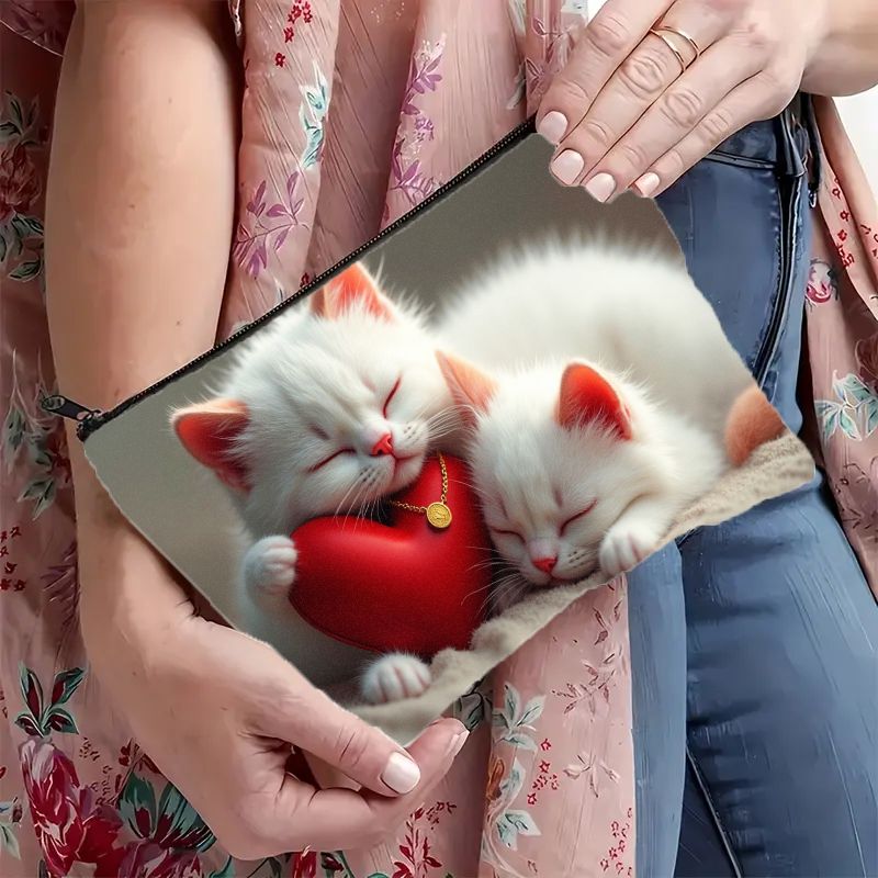 TEMU Un trousse da trucco con motivo di gattino che , con un design a , chiusura a zip, trousse pieghevole e portatile, utilizzabile come borsa da
