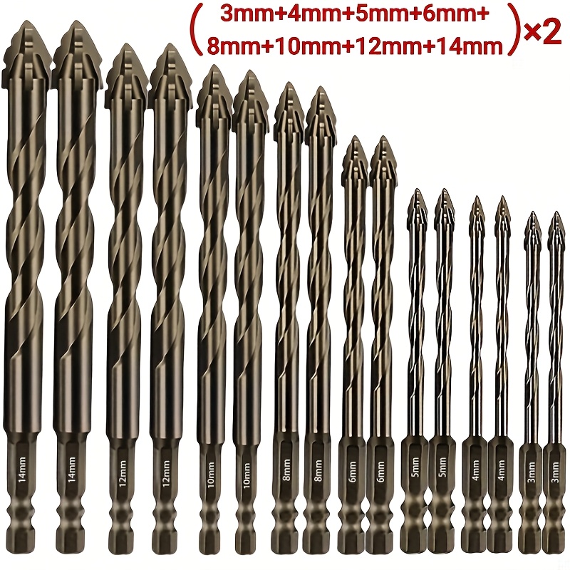 Image of 16pcs Heavy-duty Carbide Drill Bit Set With Four-blade Serrated Sawtooth Design- Straight Flute, For Dry Drilling Porcelain, Ceramic, Glass, Marble, Concrete, Stone, Drywall- , Drill Bits For Concrete