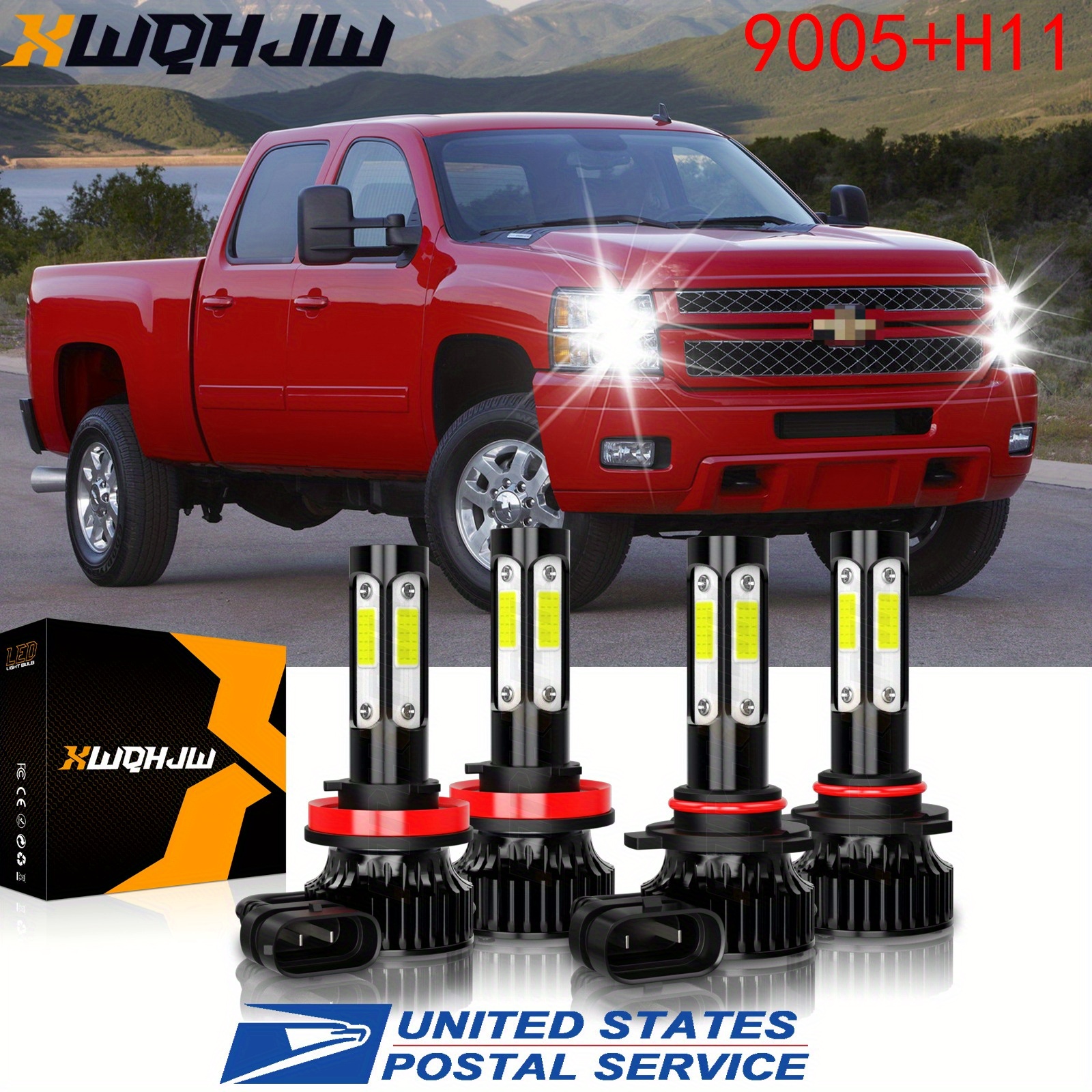 TEMU For Chevy Silverado 1500 2500 (year:2007-2015) Led Headlight Beam Bulbs Combo Kit 9005/ Hb3+h11, 6000k Cool White, Plug And Play, Pack Of 4,