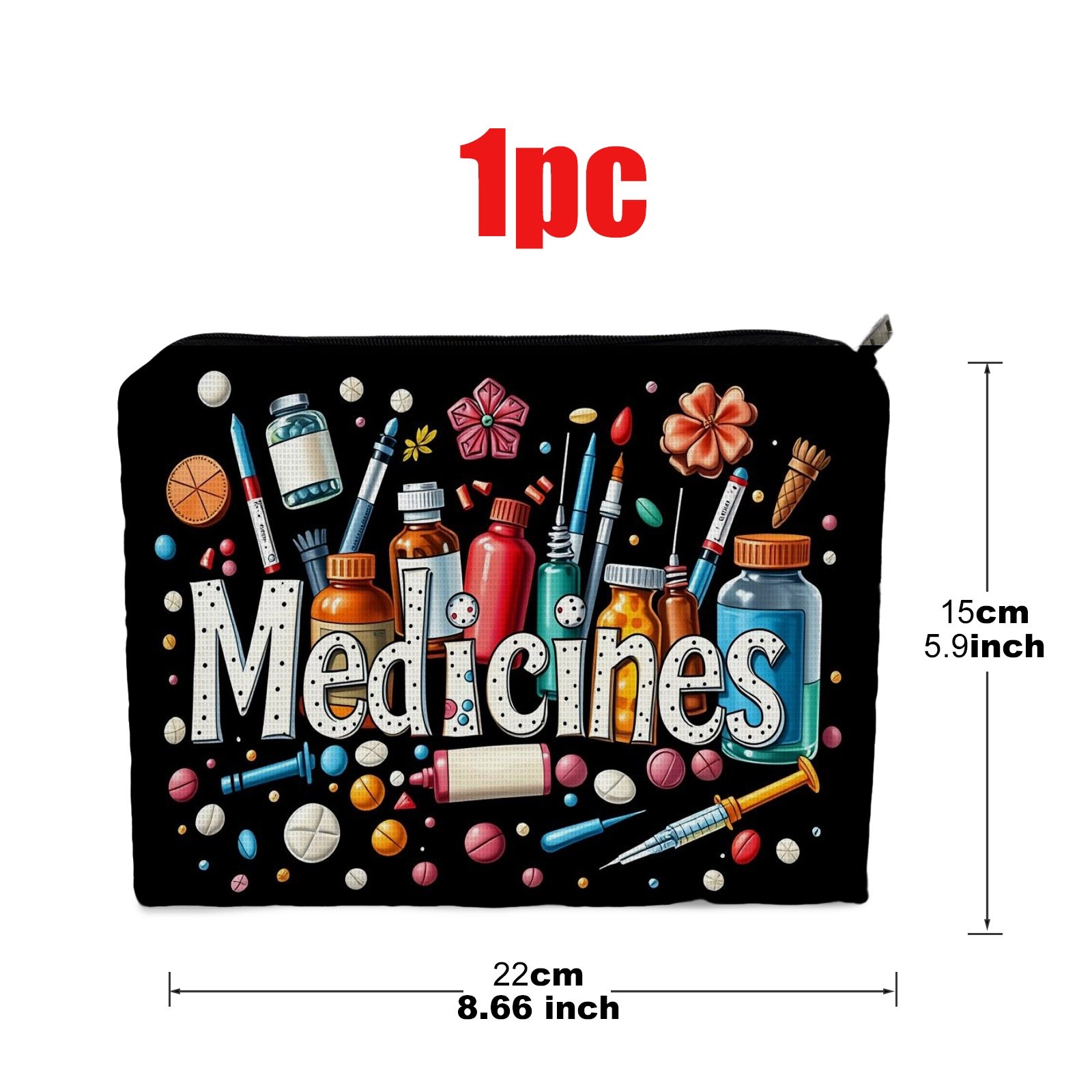 TEMU Trousse à maquillage double face, 1 pièce, taille 5.9in*8.66in, en polyester, motif coloré à thème, idéale pour et le rangement du maquillage,