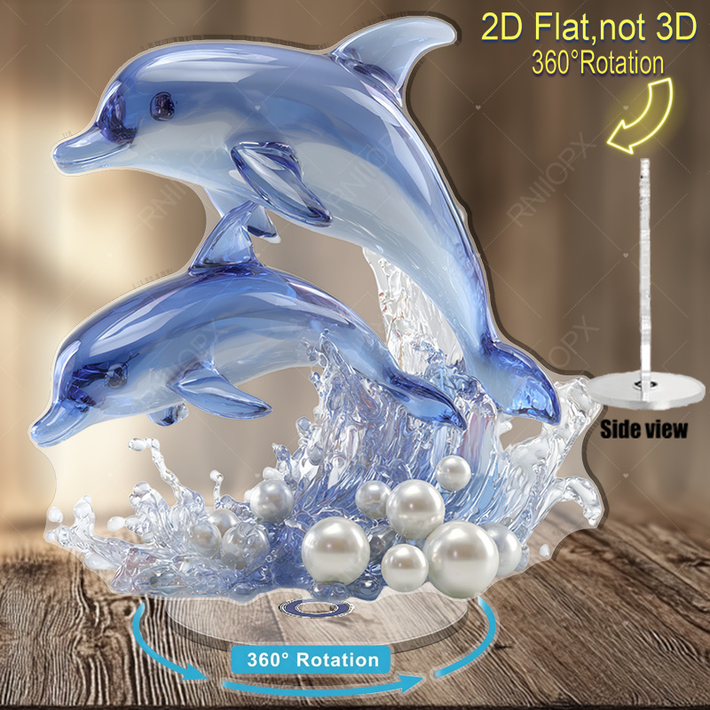TEMU 2d Flat - [2d Plane] - 1 2d Plane Rotating Acrylic Statuette | Featuring 2 Glossy Translucent Blue Jumping, Amidst And Pearls, Suitable For Home