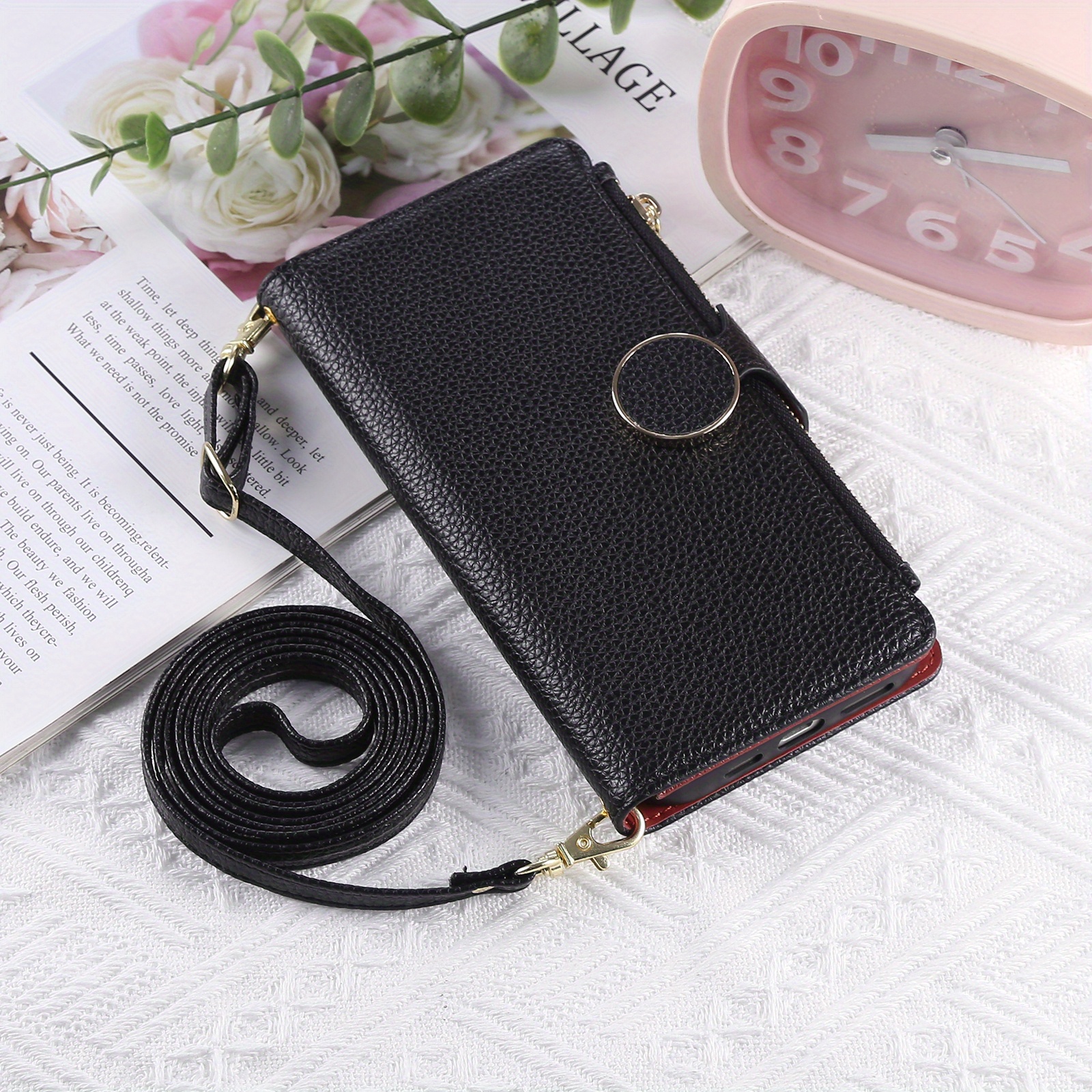 TEMU Phone Case - Fashionable New Retro-style Phone Case With A Black Round And Zipper, Suitable For Men And Women, Designed For Multiple Cards And
