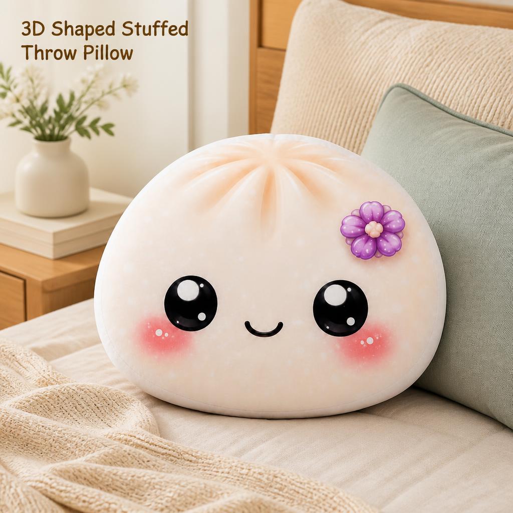 Dumpling Bao Character Kawaii Flower Smile Cute Food Cartoon Emotion 3d Shaped Stuffed Throw Pillow Decorative Cushion Pillow For Gift Bedroom Sofa Room Party Decor