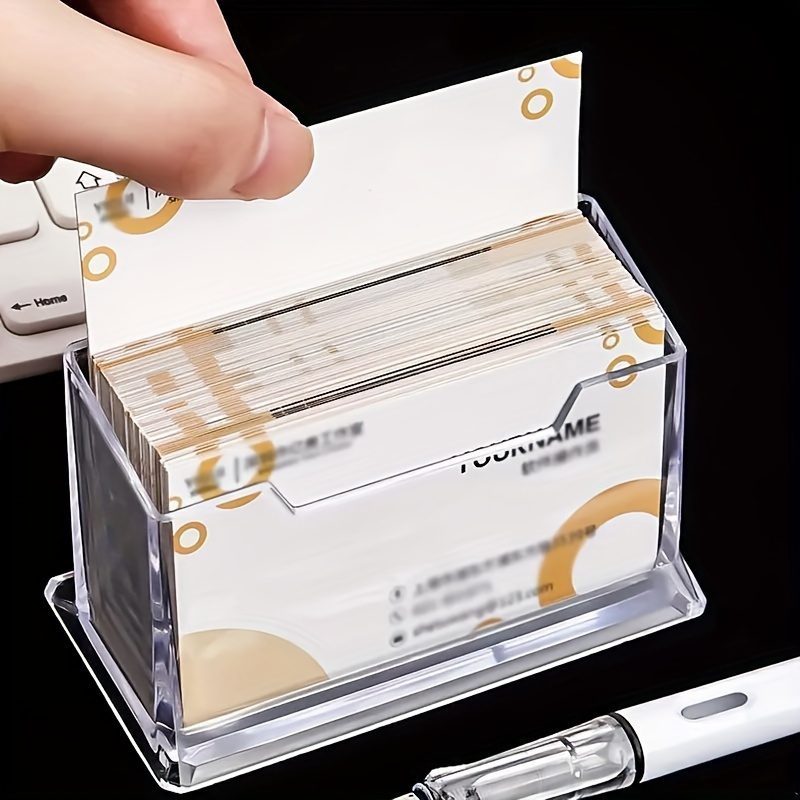 transparent business card holder desktop organizer acrylic display   office essential supplies bead storage