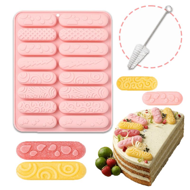 TEMU 1pc X 1pc Brush Finger Cookie Silicone Chocolate Mold, 16-cavity Cereal Bar Baking Mold, Mold, Suitable For Making Candies, Cream Rolls, Bread,