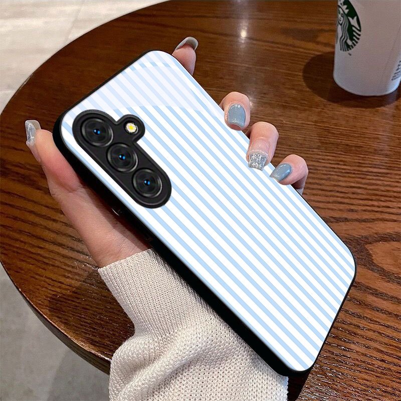 TEMU Phone Case: Blue And White Vertical Stripe Pattern Phone Case, Compatible With Galaxy