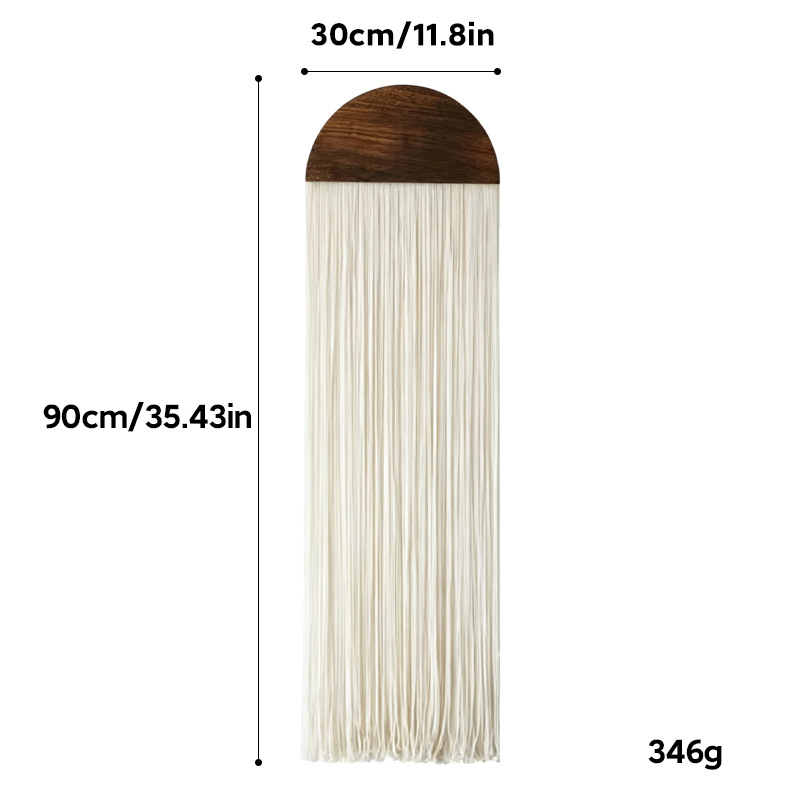 Image of Boho Minimalist Half-circle Wood Top Macrame Wall Hanging, Modern Nordic Style Solid Wood Arch Fringe Wall Tapestry, Soft Cotton Tassel Wall Art Decor For Living Room