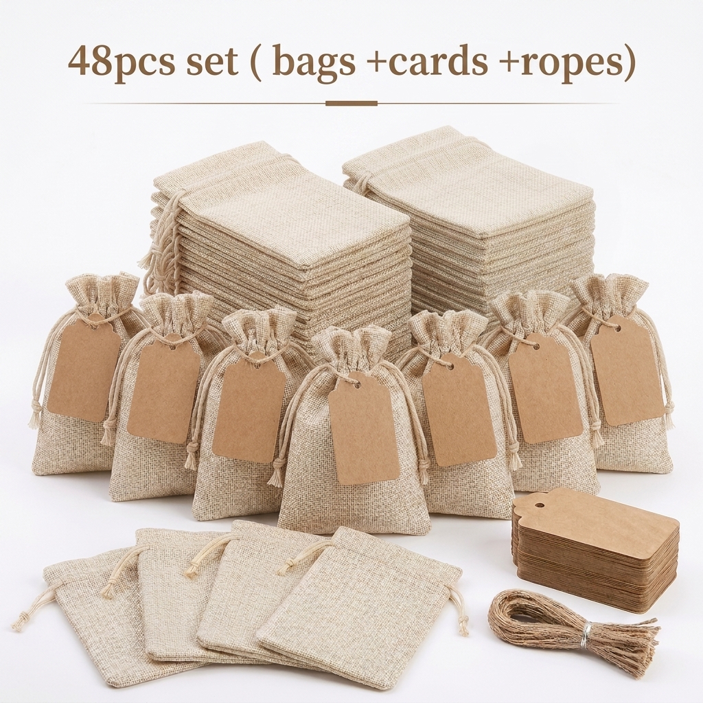 TEMU 48 Bolsas con Cordón Color Plata con Etiquetas de Regalo de Papel y Cuerda de , Bolsas Rústicas Reutilizables y Duraderas para Joyería para