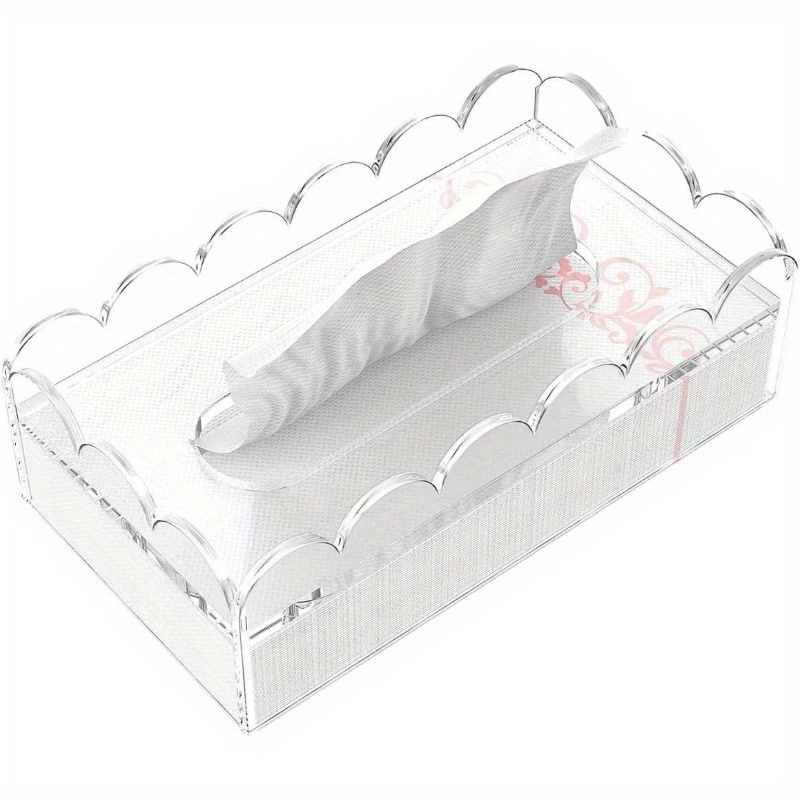 clear acrylic tissue box cover holder with non-slip lid - heavy-duty 8mm thick rectangular napkin dispenser organizer, fits standard tissue boxes, modern white &   for bathroom, office, kitchen countertop storage (8.9 x4.9 x2.9 ) - dust-resistant & hygienic surface protector, tissue box holder, facial tissue holder, kleenex box holder, kleenex box cover Product details 0