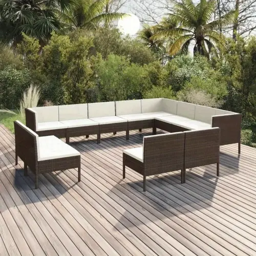 12pcs patio lounge set with cushions poly rattan brown