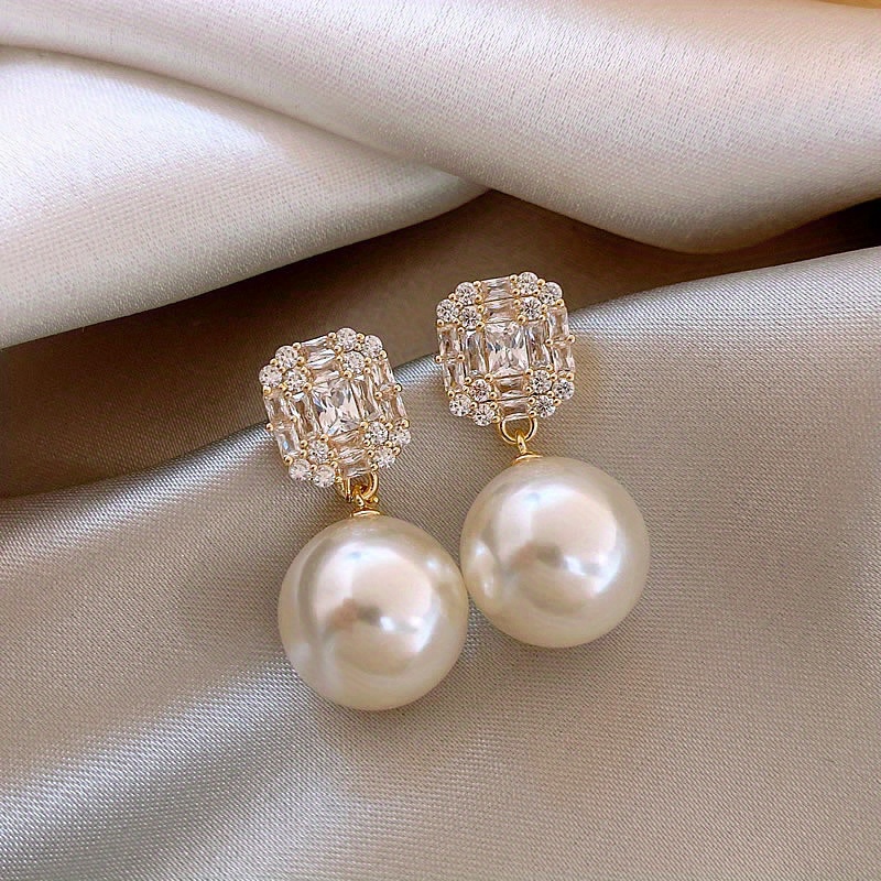 TEMU 2pcs Fashion Simple Pearl Earrings Elegant Retro Earrings