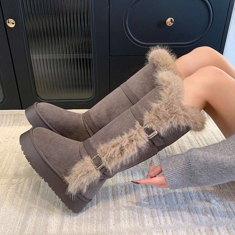 TEMU British Style Winter New Elegant Mid-calf Boots Fashion Trend Slip-on Fashion Boots Versatile Casual Women's Snow Boots, Women Shoes