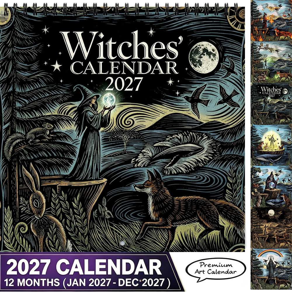 TEMU 2027 Calendar 8.3 Inch Square Vintage Mystical Wall Calendar Ideal Gift For Christmas Halloween New Year Back To School Gothic Astrology Magic
