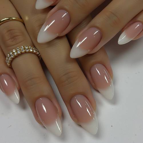 show your beauty 24pcs almond nails simple and elegant nude pink glossy shiny gradient ombre press on nails effect fashionable and versatile suitable for women and daily wear and summer detachable press on manicure