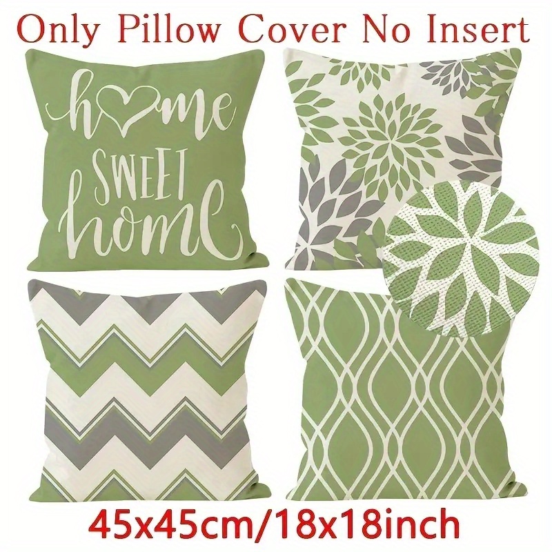 4pcs retro geometric floral pillow covers green white double sided print soft short plush with zipper closure machine washable multiple sizes for living room bedroom sofa decor bedroom styling vintage aesthetic durable fabric accent cushions vintage lovers 2d flat Product details 8