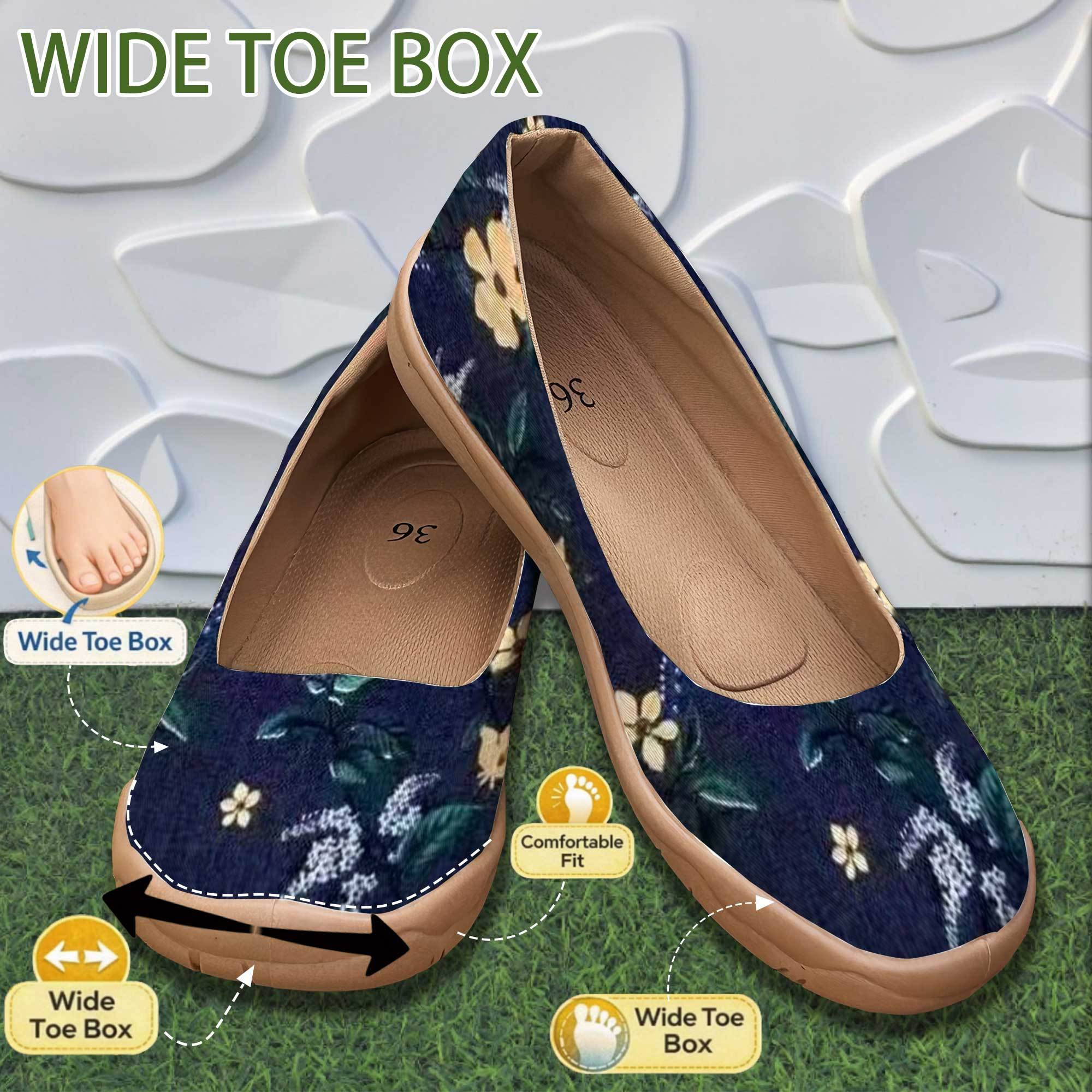TEMU Sneakers, Women's New Four-season Comfortable, Stylish, And Versatile Wide-toe Casual Shoes With Elegant Yellow And Blue Floral Clusters,