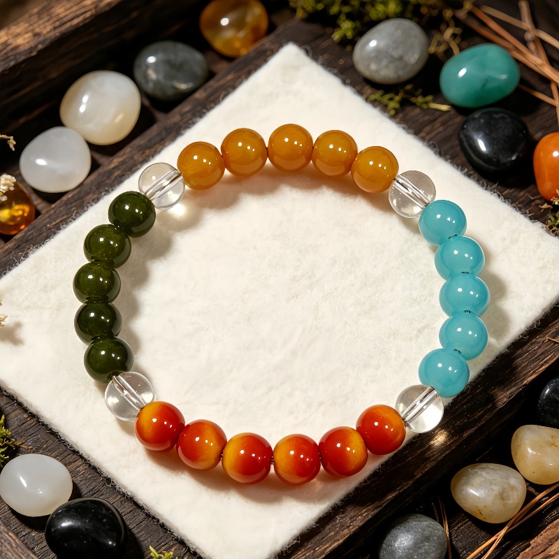 Colorful Multi-Color Spliced Round Bead Stretch Bracelet