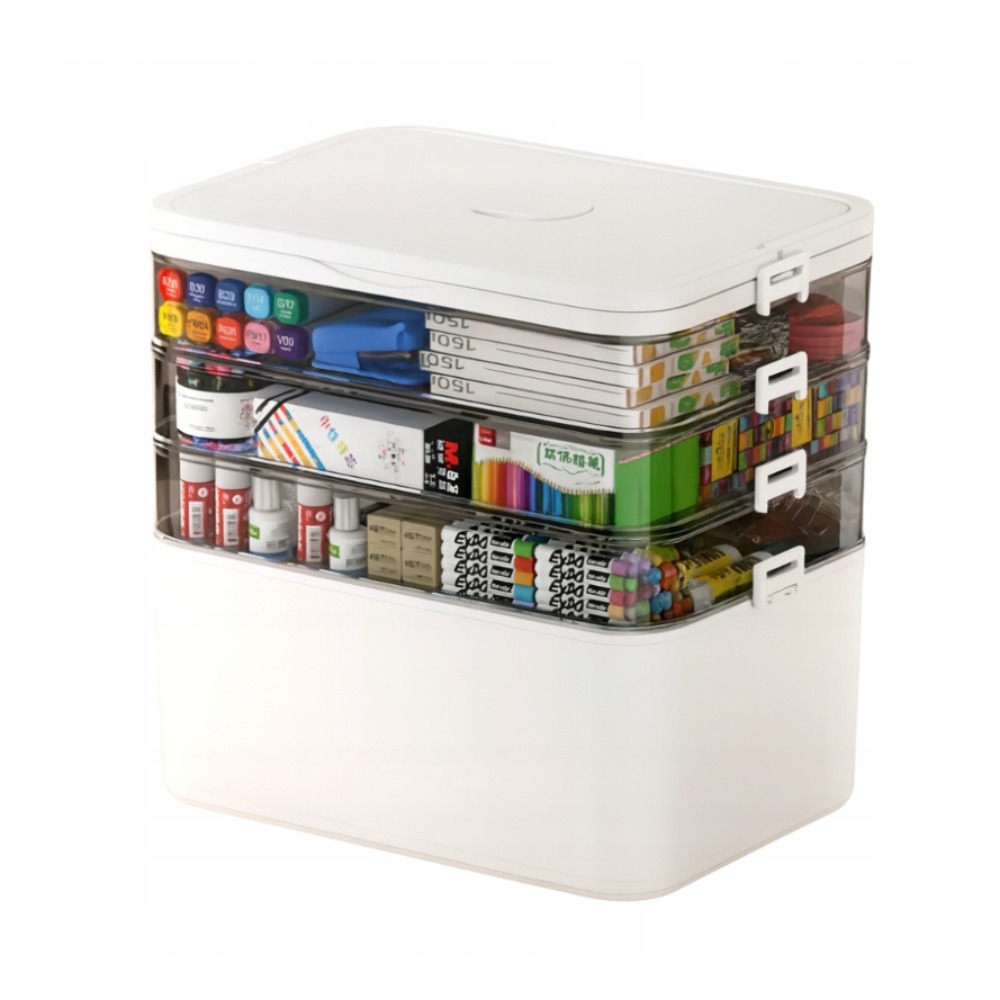 Multi-tier Storage Box With Handles; Large-capacity, Transparent, Portable Organizer, Ideal For Home And Travel Use