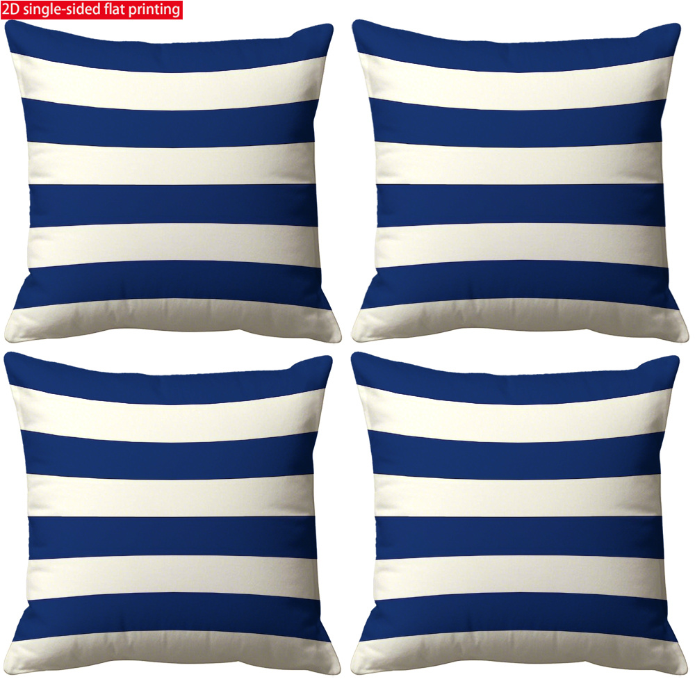 TEMU 4 pezzi, Fodere per cuscini / Copricuscini, con motivo a righe in blu navy e per cuscini decorativi, progettati con un tema facile e casual,